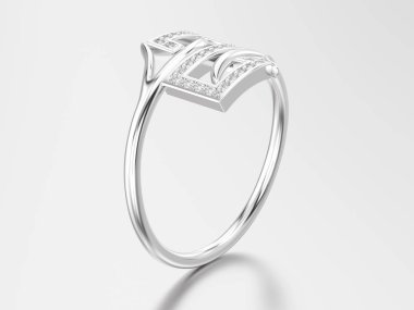 3D resimde beyaz altın veya gümüş nişan dekoratif diamo