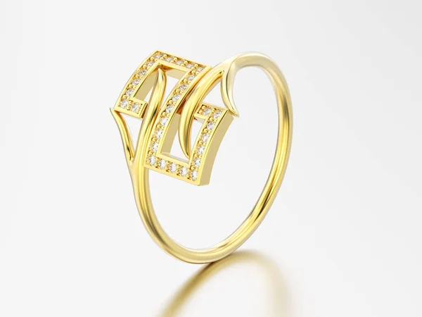 Ilustração 3D ouro amarelo noivado anel de diamante decorativo — Fotografia de Stock