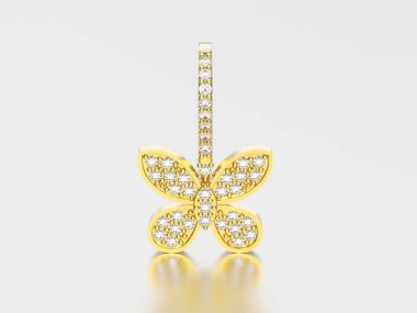 Dekoratif 3D resimde sarı altın elmas küpe kelebek