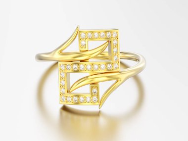 3D resimde sarı altın nişan dekoratif elmas yüzük w