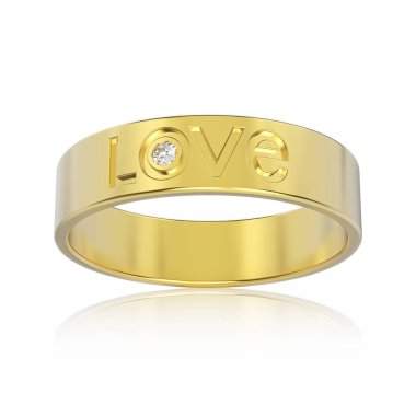 Sarı altın nişan yüzüğü diamon ile 3D illüstrasyon izole