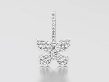 3D resimde beyaz altın veya gümüş dekoratif elmas kelebek