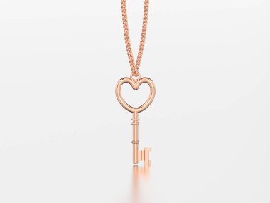 3D çizim gül altın dekoratif anahtar bir kalp şeklinde 