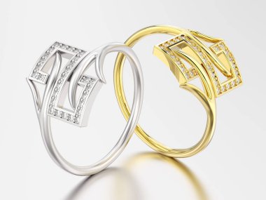 3D resimde iki altın ve gümüş nişan dekoratif sarı