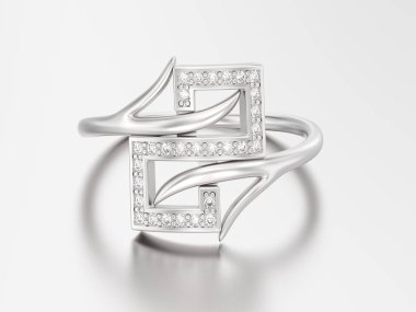 3D resimde beyaz altın veya gümüş nişan dekoratif diamo