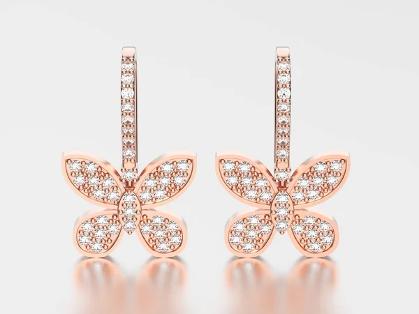 Ilustração 3D dois subiu ouro decorativo diamante borboleta earri — Fotografia de Stock
