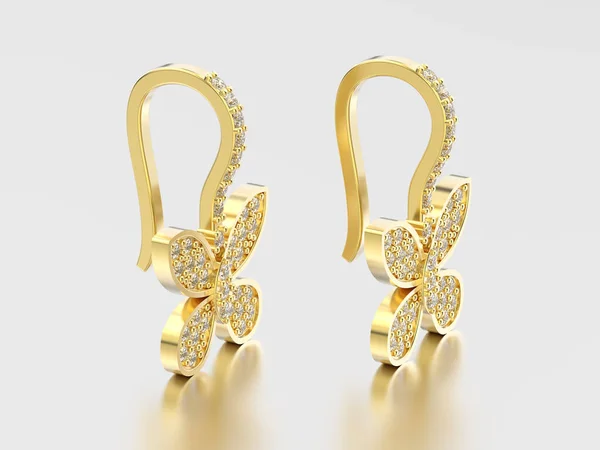 Ilustración 3D dos oreja de mariposa de diamantes decorativos de oro amarillo —  Fotos de Stock