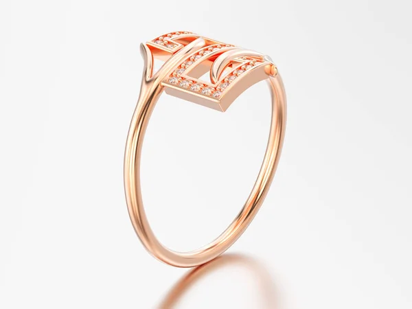 Ilustracja 3D rose złoty zaręczynowy diament ozdobny pierścień wit — Zdjęcie stockowe