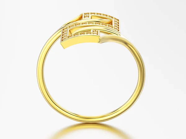 3D ilustracja żółty złoty zaręczynowy ozdobny diament ring w — Zdjęcie stockowe