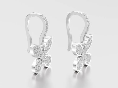 3D resimde iki beyaz altın veya gümüş dekoratif elmas popo