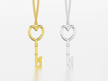 3D resimde iki y altın ve gümüş dekoratif içinde tuşları için