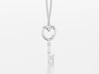 3D resimde beyaz altın veya gümüş dekoratif anahtar formu 