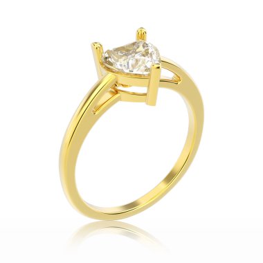 Sarı altın nişan yüzüğü diamon ile 3D illüstrasyon izole