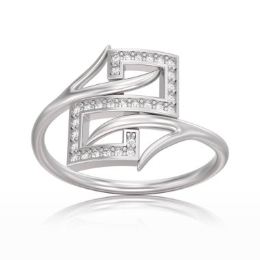 3D resimde beyaz altın veya gümüş nişan dekoratif diamo