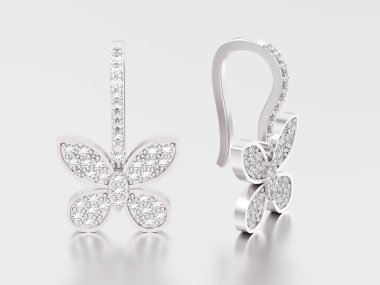 3D resimde iki beyaz altın veya gümüş dekoratif elmas popo