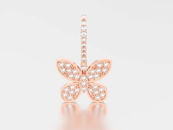 3D illustration rose gold decorative diamond butterfly earring w — Stock Photo, Image