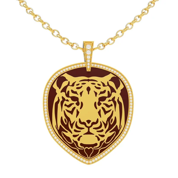 3D illüstrasyon izole Pırlantalı altın kolye kaplan bir 