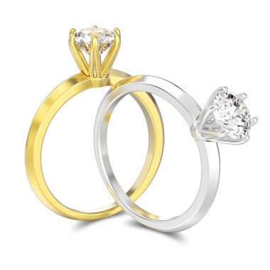 3D şekil çekici altın ve gümüş geleneksel solitai izole