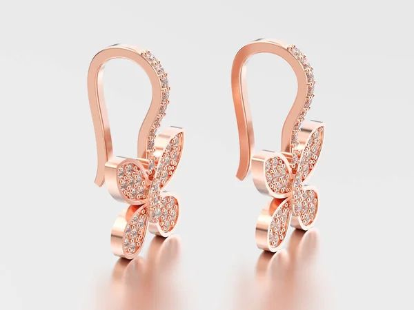 Ilustración 3D dos rosa oro decorativo diamante mariposa earri — Foto de Stock
