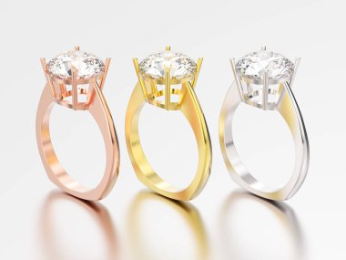 3D resimde üç Sarı Gül ve beyaz altın nişan eur