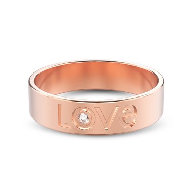 Gül altın nişan yüzük elmas ile 3D illüstrasyon izole 