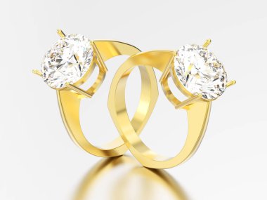 3D resimde iki sarı altın nişan euro stili halka ile 