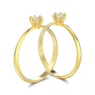 3D şekil çekici sarı altın geleneksel solitaire e izole