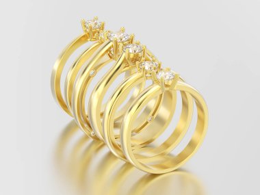 3D çizim beş sarı altın farklı geleneksel solitaire