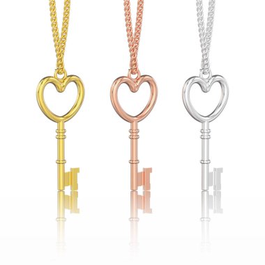 üç sarı, beyaz ve gül altın dekor 3D illüstrasyon izole