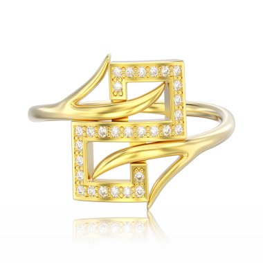 3D illüstrasyon izole sarı altın nişan dekoratif diamo