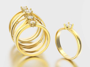 3D resimde altı sarı altın farklı geleneksel solitaire 