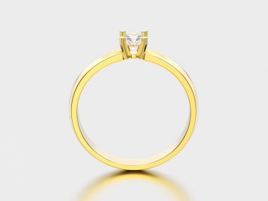 3D resimde sarı altın geleneksel solitaire nişan dia