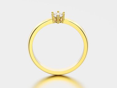 3D resimde sarı altın geleneksel solitaire nişan dia