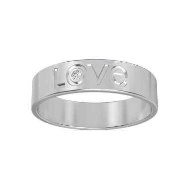 3D illüstrasyon izole beyaz altın veya gümüş nişan yüzük wi