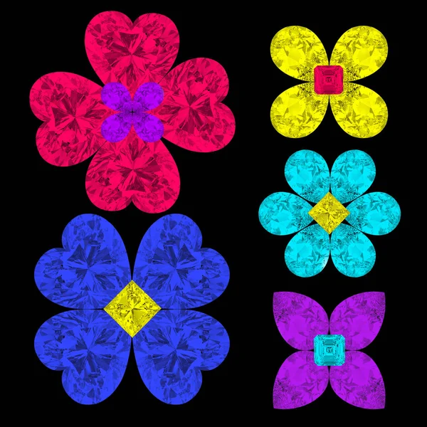 3D illustration set of diamond flowers — Stock Photo, Image