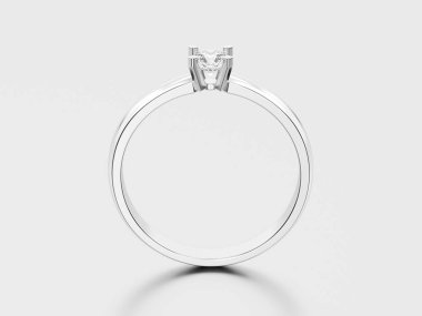 3D resimde beyaz altın veya gümüş geleneksel solitaire engag