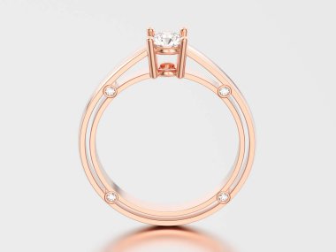 3D illustration rose gold decorative solitaire engagement diamon