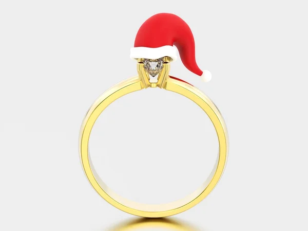 3D illustration yellow gold solitaire engagement diamond ring in — Stock Photo, Image