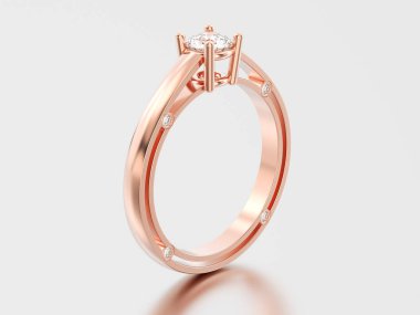 3D illustration rose gold decorative solitaire engagement diamon