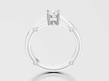 3D resimde beyaz altın veya gümüş dekoratif solitaire meşgul