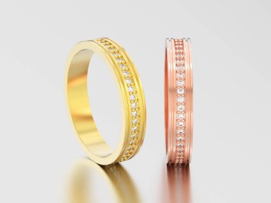 bant wedding 3d resimde iki sarı ve gül altın nişan