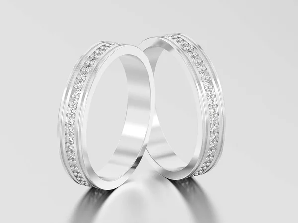 Ilustração 3D dois branco ouro ou prata noivado casamento banda — Fotografia de Stock
