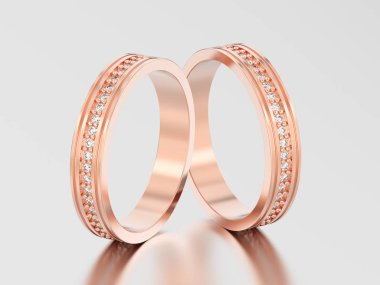 3D resimde iki gül altın nişan alyansı elmas RI