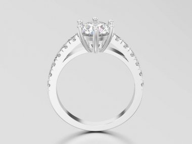 3D resimde beyaz altın veya gümüş solitaire nişan diamon