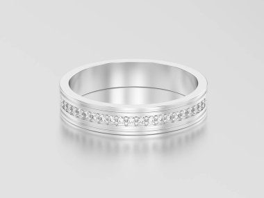 3D resimde beyaz altın veya gümüş nişan alyansı dia