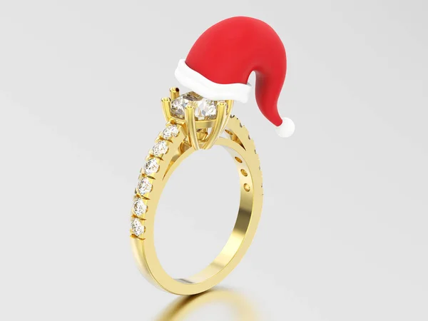 3D ilustracja żółty złoty pierścionek zaręczynowy z akwamarynem diament w — Zdjęcie stockowe