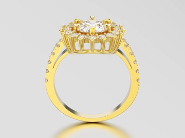 3D resimde sarı altın solitaire dekoratif elmas yüzük wi