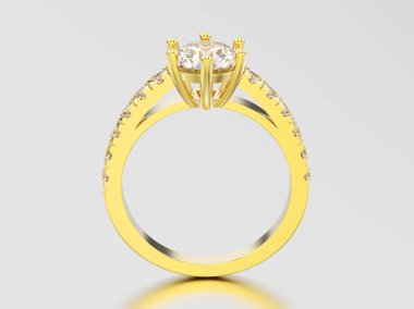 3D resimde sarı altın solitaire nişan elmas yüzük wi