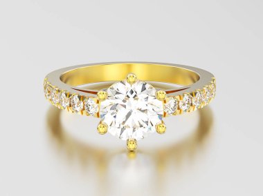 3D resimde sarı altın solitaire nişan elmas yüzük wi