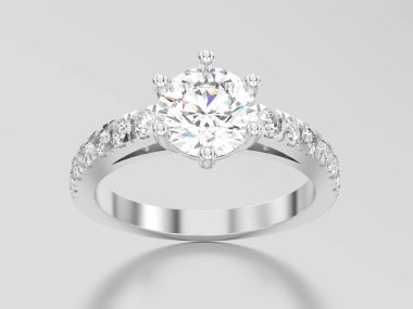 3D resimde beyaz altın veya gümüş solitaire nişan diamon
